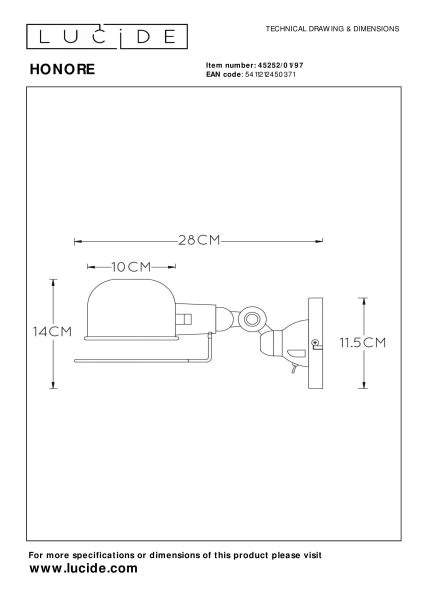 Lucide HONORE - Lámpara de pared - 1xE14 - Marrón óxido - TECHNISCH